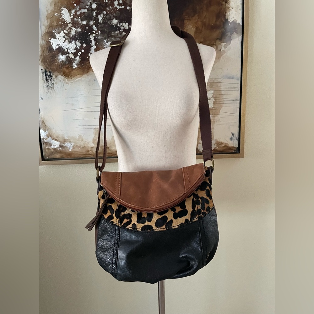 The Sak crossbody bag genuine three tone leather with leopard print  GC~